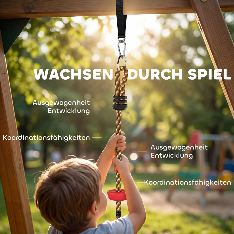 AIYAPLAY Kletterseil Schaukel Baum Kinderschaukel mit Plattform Scheibenschaukel Sitz Outdoor Spielset für 3-8 Jahre Kinder Grün