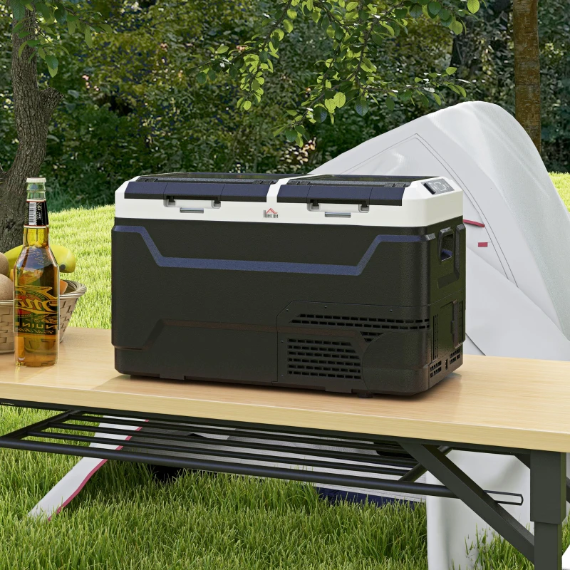 HOMCOM Glacière électrique portable avec 2 zones - contenance 40 L, lumière LED, 12/24 V DC et 100-240V AC, jusqu'à -20°C