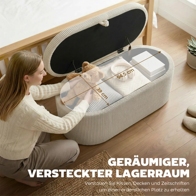 HOMCOM Aufbewahrungs-Ottomane, Cord-Polsterung mit gepolsterter Sitzfläche, Sitzbank am Bettende, 105 x 51 x 49 cm, Beige