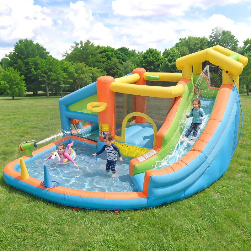 Parc aquatique gonflable pour enfants avec souffleur, toboggan, panier de basket
