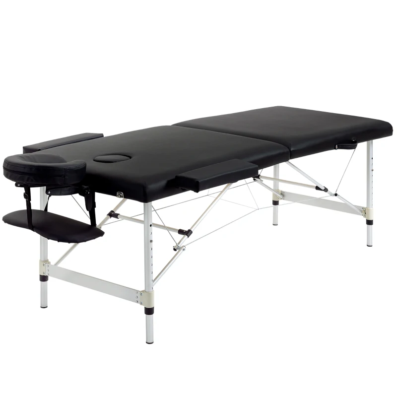 HOMCOM Foldable Massage Table, 185Lx70Wx59-80H cm, Aluminium-Black