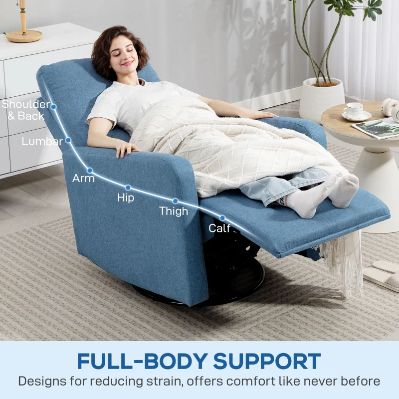 HOMCOM Fotoliu Relax Rabatabil Manual la 135°, Rotativ la 360° cu Funcție de Legănare, Albastru