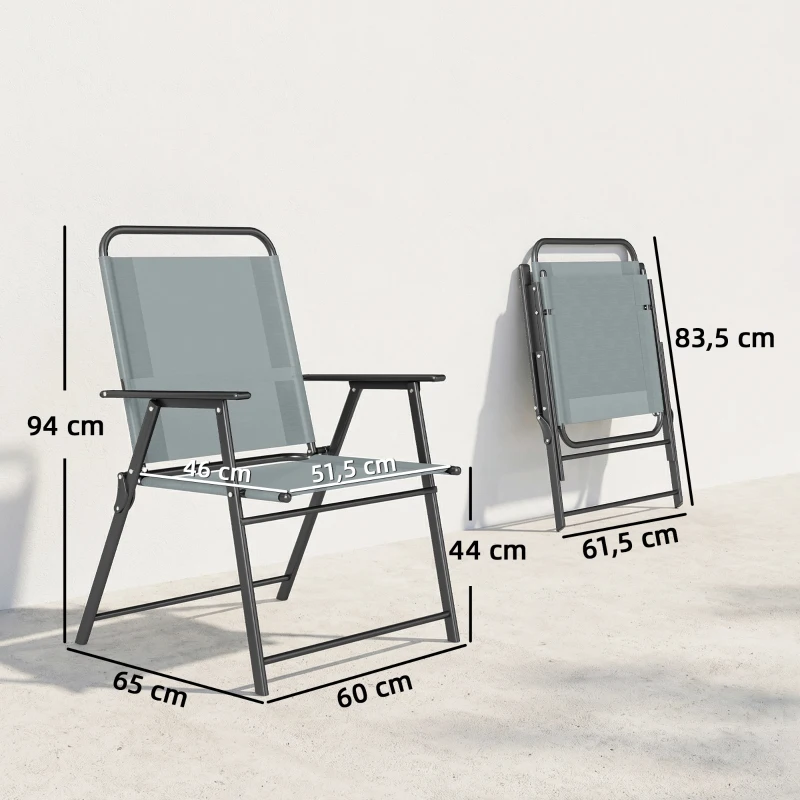 Outsunny klappbare Gartenstühle, Set mit 2 Campingstühlen mit Netzsitz, Grau.