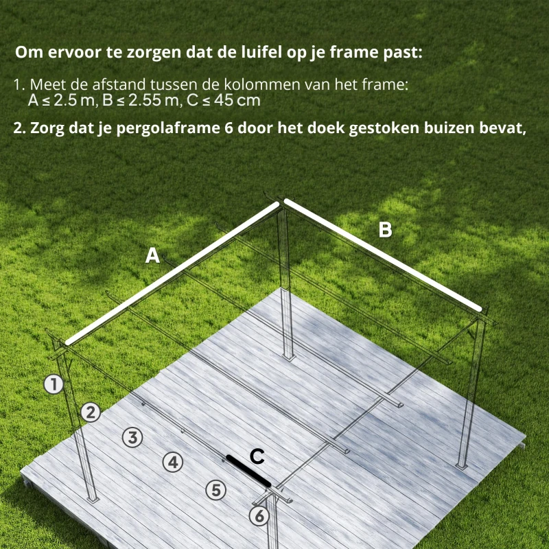 Outsunny Vervangend zeil voor 3x3m paviljoens, met waterafvoergaten, 2,50 x 2,55 m, Donkergrijs