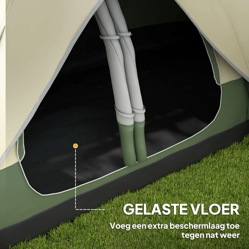 Outsunny Campingtent, 2 Ruimtes, Verwijderbare Scheidingswand, voor 6 Personen, Waterdicht, Donkergroen