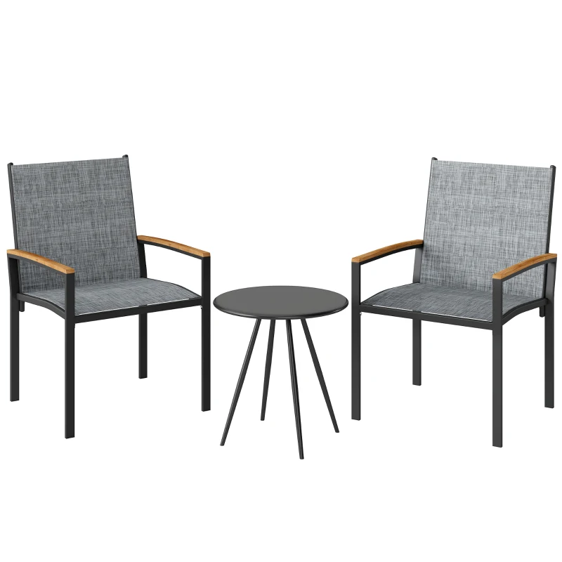 Outsunny Ensemble bistrot 3 pièces : chaises en Texteline et table, Gris mixte.