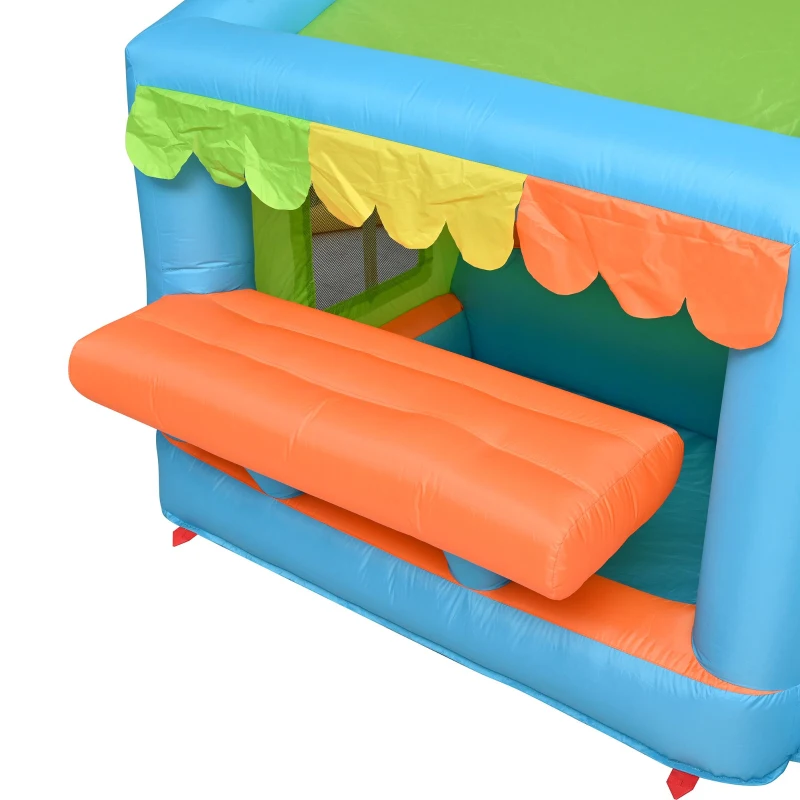 Château gonflable pour enfants avec parc aquatique, toboggan, pataugeoire, cuisine de jeu et jeu d'anneaux, 360x350x210 cm, Multicolore