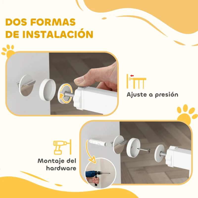 PawHut Puerta para Perros con Ancho Ajustable 76-104 cm con 2 Extensiones Doble Bloqueo Blanco