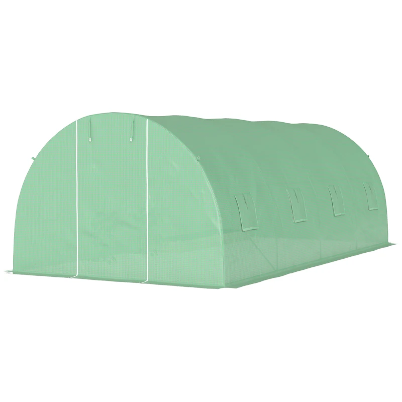 Outsunny Invernadero de Túnel 6x3x2 m con Puerta Enrollable 8 Ventanas de Malla y Estructura de Acero Galvanizado Verde