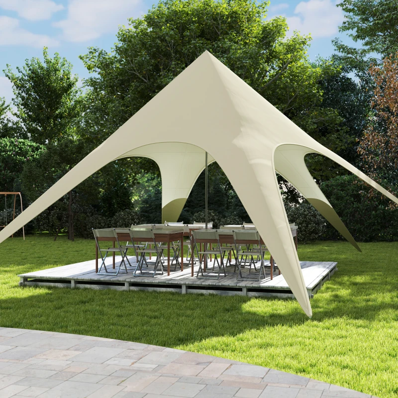 Outsunny Tente de jardin XXL en étoile bâche anti-pluie voile d'ombrage 10 x 10 x 4 m polyester haute densité 210D beige