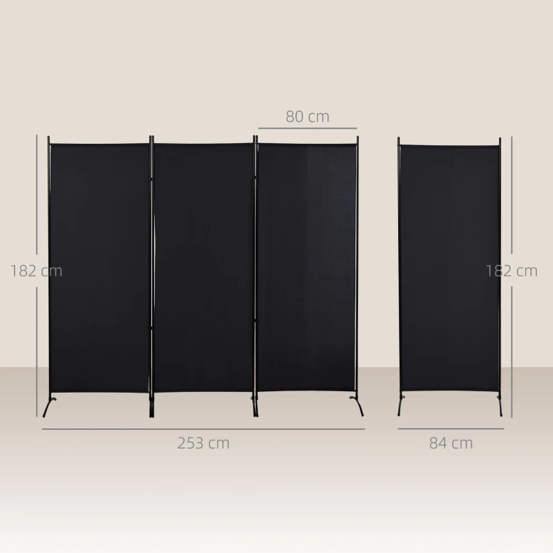 HOMCOM Paravan pliabil de interior cu 3 panouri, realizat din metal și poliester, 253x50x182 cm, negru