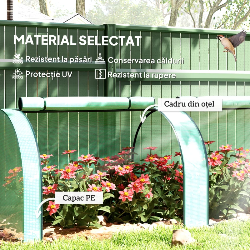 Outsunny Seră de Grădină Tip Tunel din Oțel și Plastic PP cu Uși Rulabile, 3x1x0,8 m, Verde