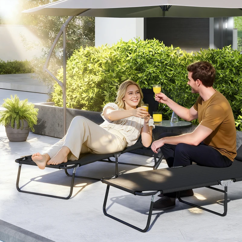 Outsunny Bain de Soleil Pliable transat inclinable 4 Positions Chaise Longue 3 Coussins fournis Noir