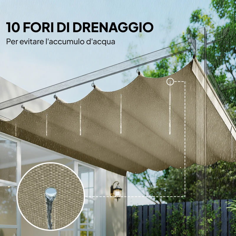 Outsunny Tetto per Gazebo Pergola con 10 Fori di Drenaggio in Poliestere, 250x255 cm, per Pergola 3x3m, Beige