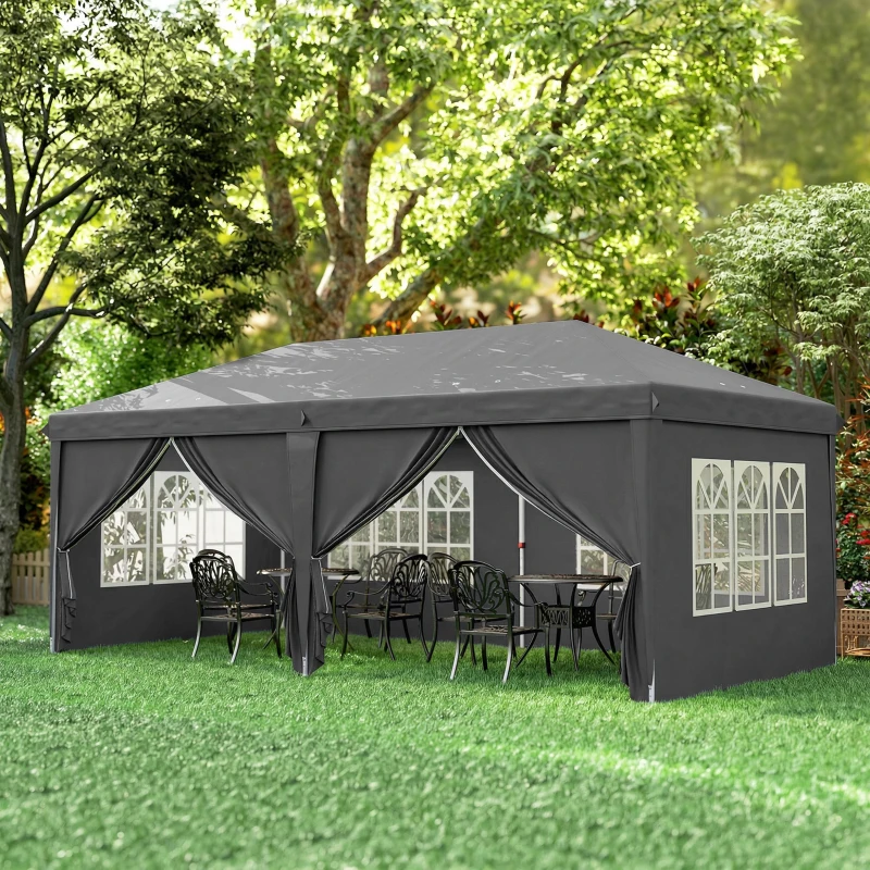 Outsunny Carpa de Jardín Barnum Plegable Laterales Desmontables Estructura de Acero Reforzada Bolsa de Transporte 3x6m Gris oscuro