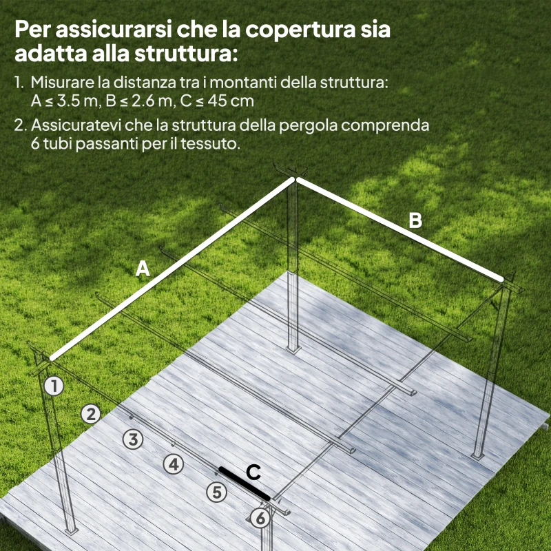 Outsunny Tetto per Gazebo Pergola con 10 Fori di Drenaggio in Poliestere, 350x260 cm, per Pergola 4x3m, Marrone Chiaro