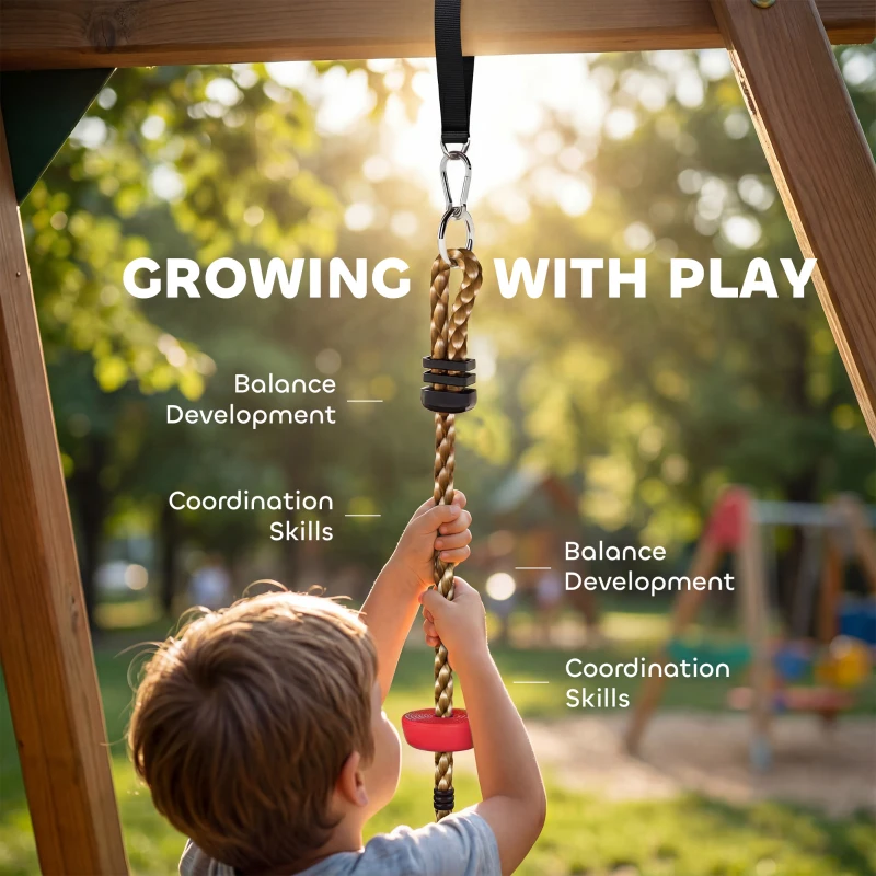 AIYAPLAY Climbing Rope, Kids Tree Swing Kit with Platforms and Disc Swings Seat, Obstacle Course Kids for Garden, Red