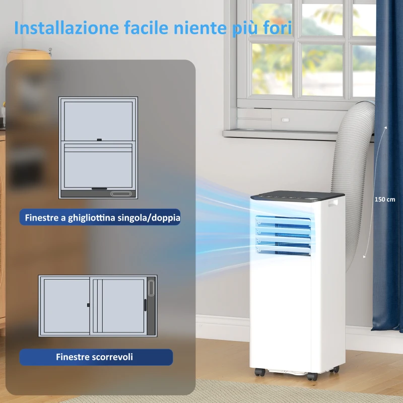 HOMCOM Aire Acondicionado Portátil 9000 BTU con Refrigeración, Deshumidificador, Ventilador y Modo Noche.