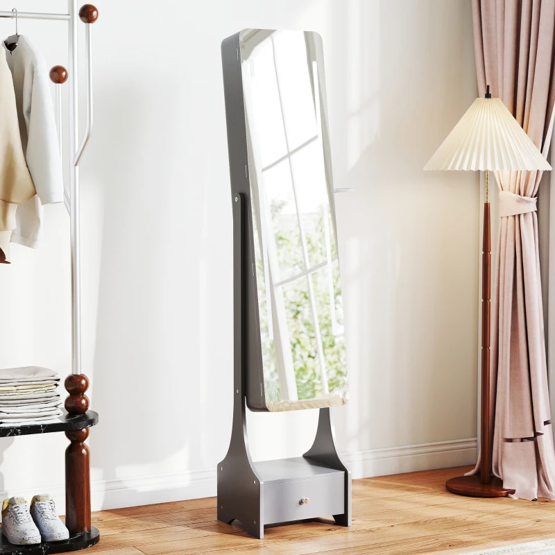 HOMCOM Espejo Joyero con Luces LED Armario Joyero con Espejo Entero de Ángulo Ajustable Cajón Luces Apagado Automático Gris