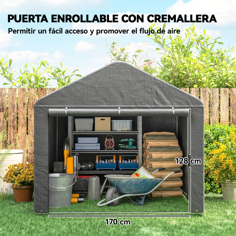 Outsunny Carpa de Jardín para Bicicletas con Marco de Metal Galvanizado Puerta con Cremallera Impermeable Anti-UV 2,4x2x2 m Gris