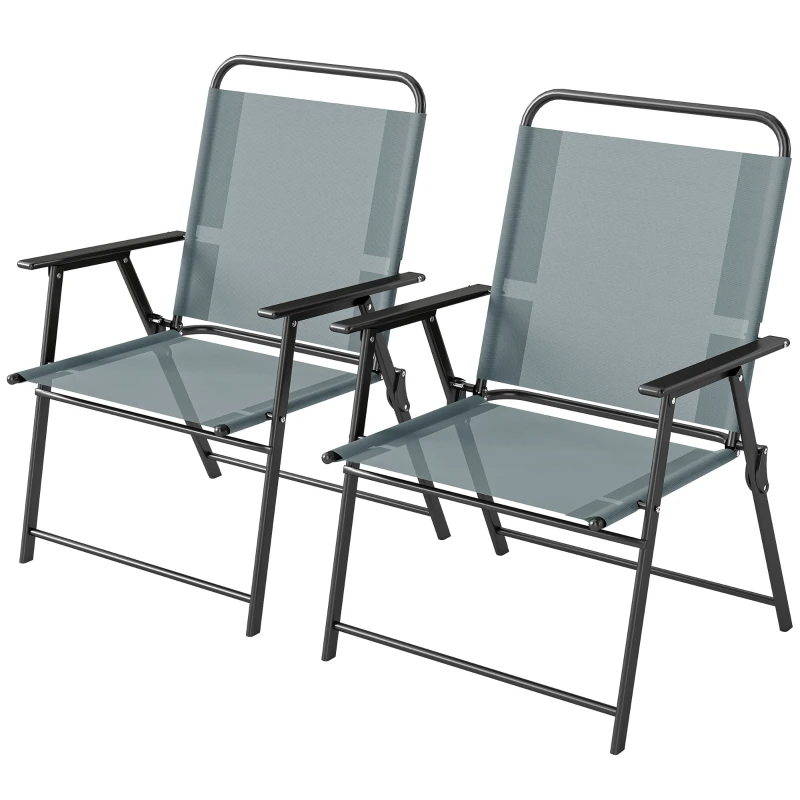 Outsunny klappbare Gartenstühle, Set mit 2 Campingstühlen mit Netzsitz, Grau.