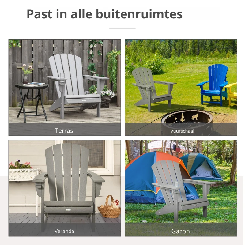 Outsunny Adirondack Stoel Kunststof 75x87x90cm,met Bekerhouder, Grijs