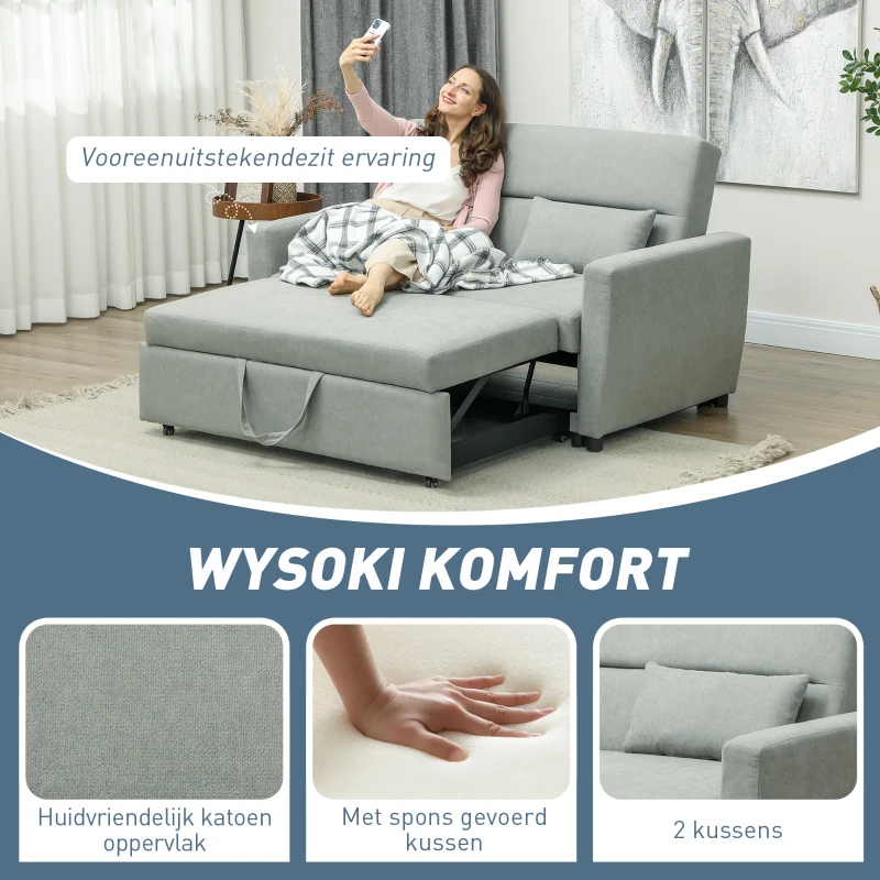 HOMCOM 2-zitsbank met bedfunctie, verstelbare rugleuning, gestoffeerde bank, fluwelen look, voor woonkamer, slaapkamer, lichtgrijs(m-6)