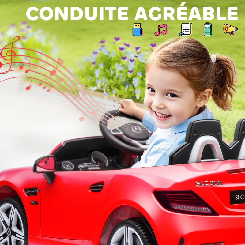 AIYAPLAY Voiture électrique enfants licence Mercedes SLC 300 12V V. Max. 5 Km/h effets sonores lumineux télécommande rouge(m-6)