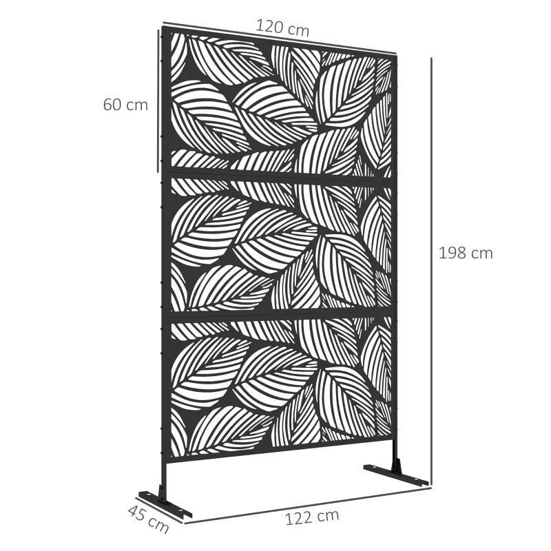 Outsunny Sichtschutz Sichtschutz Garten Gartenabtrennung, florale Muster, Metall, 122 x 45 x 198 cm, Schwarz