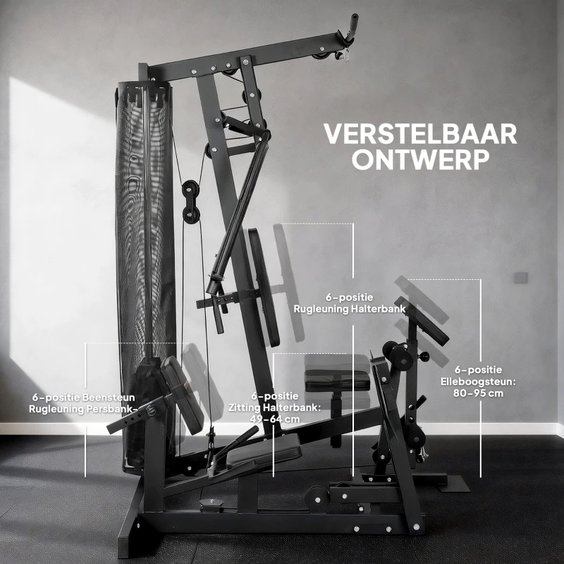 SPORTNOW Krachtstation fitnessstation met latpull butterflystang 65 kg gewichten kabel tot 120 kg
