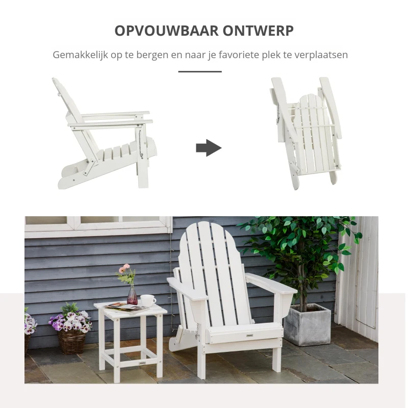 Outsunny Adirondack tuinstoel opvouwbare tuinfauteuil tuinmeubelen balkonstoel wit 75 x 85 x 93 cm
