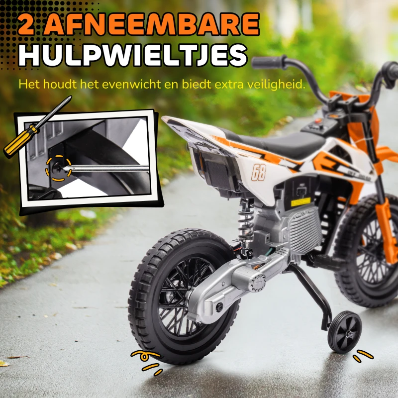 AIYAPLAY Elektrisch Kindermotorfiets met Handmatige Gascontrole, Zijwielen, Muziek, Oranje(m-7)