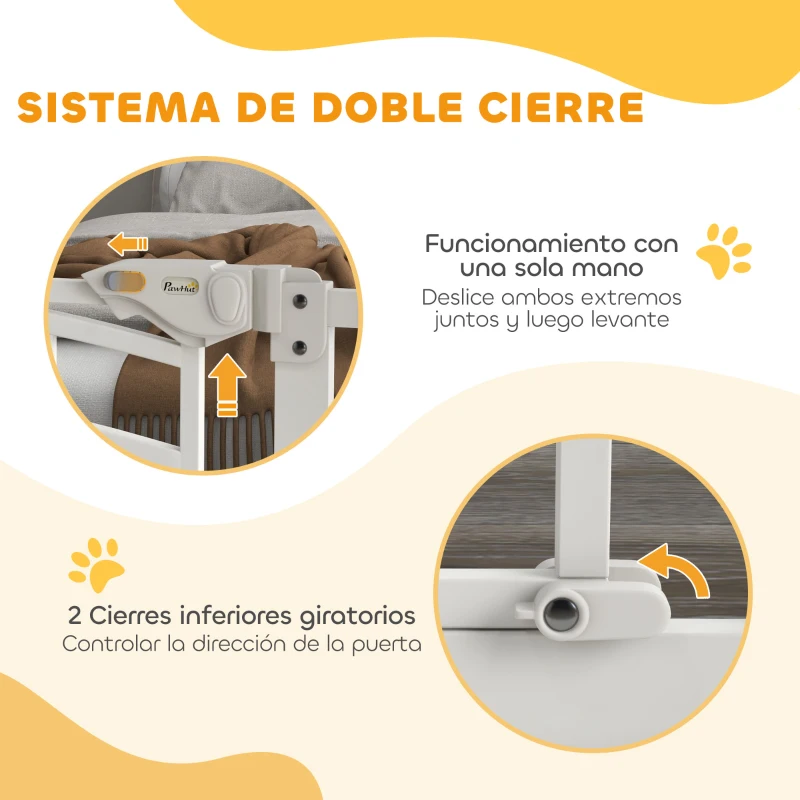 PawHut Barrera de Seguridad para Perros 74-100 cm con Extensión Montaje a Presión Doble Bloqueo para Puerta Escalera Blanco
