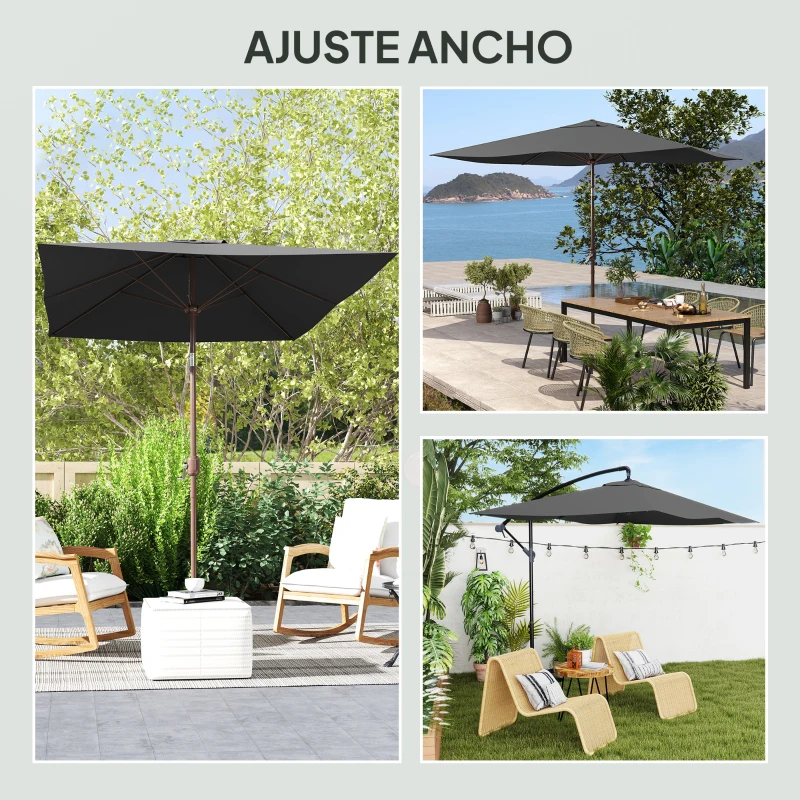 Outsunny Toldo de Recambio de Sombrilla de 3x2 m Toldo de Repuesto para Sombrilla con Ventilación Superior Protección UV 50+ Gris