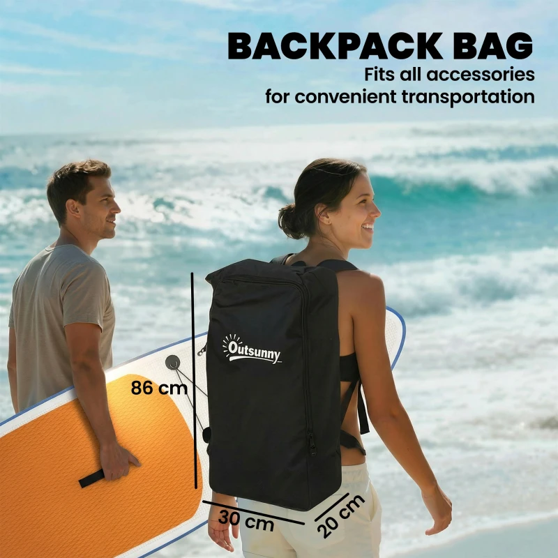 Outsunny Zestaw deski do paddleboardingu 305 cm dmuchana deska SUP z aluminiowym wiosłem, odpinanym statecznikiem, smyczą na kostkę