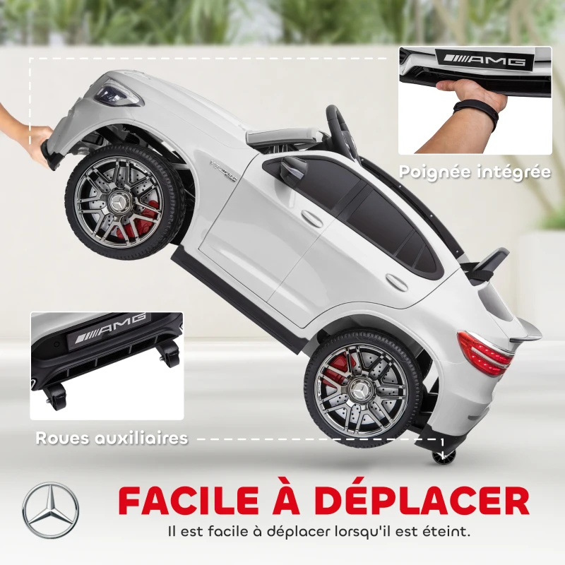 HOMCOM Voiture véhicule électrique Enfants 12 V 35 W V. 3-5 Km/h télécommande Effets sonores + Lumineux Blanc Mercedes GLC AMG(m-6)