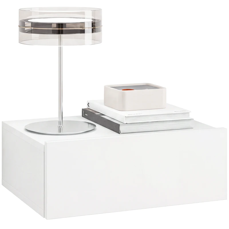 HOMCOM Comodino Sospeso Moderno con Cassetto, in Legno, 40x30x15 cm, Bianco