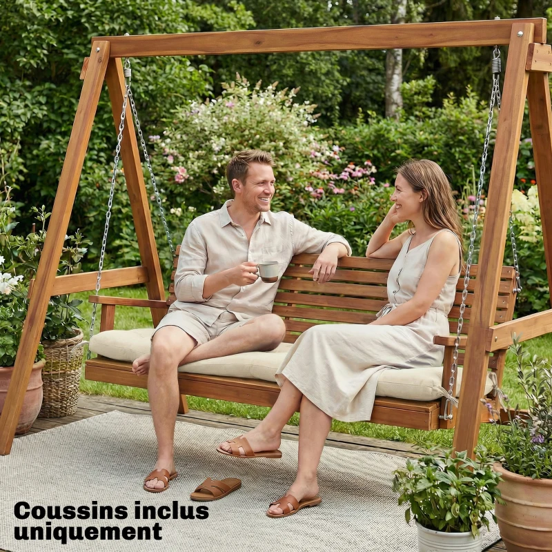 Outsunny Coussin Bain de Soleil Chaise Longue en Mousse à Mémoire avec Sangles, Protection UV50+, 198x65x13cm, Beige