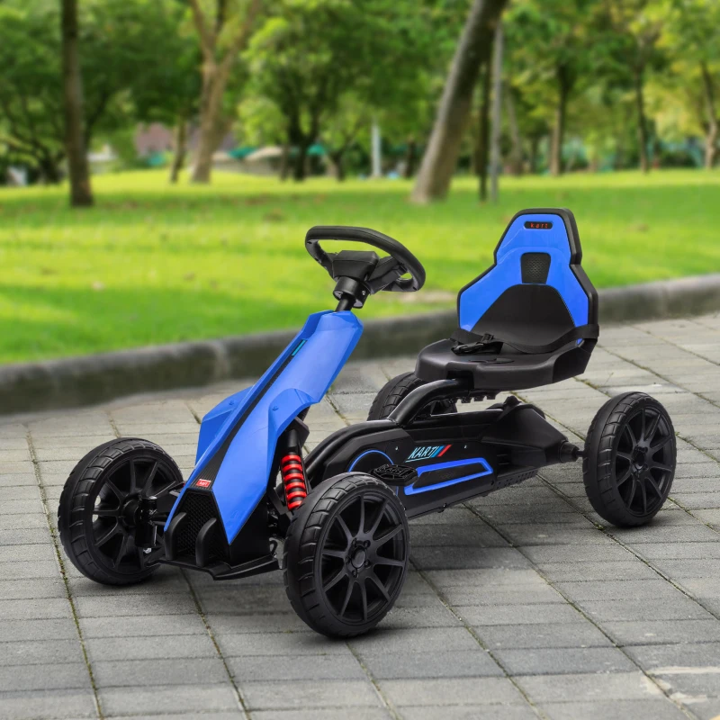HOMCOM Go Kart Pedaal Go Kart Achteruit-en Vooruitversnelling, voor kinderen van 3 tot 8 jaar, Blauw + Zwart(m-10)