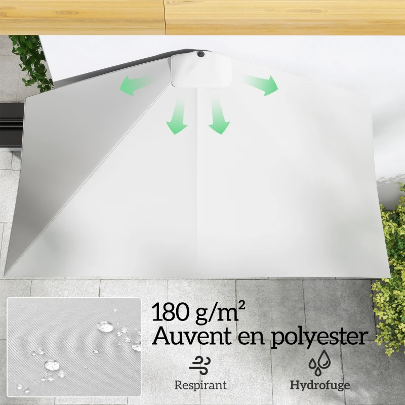 Outsunny Demi-parasol Ø 230 cm Parasol de balcon terrasse avec manivelle Protection solaire UV Polyester, crème