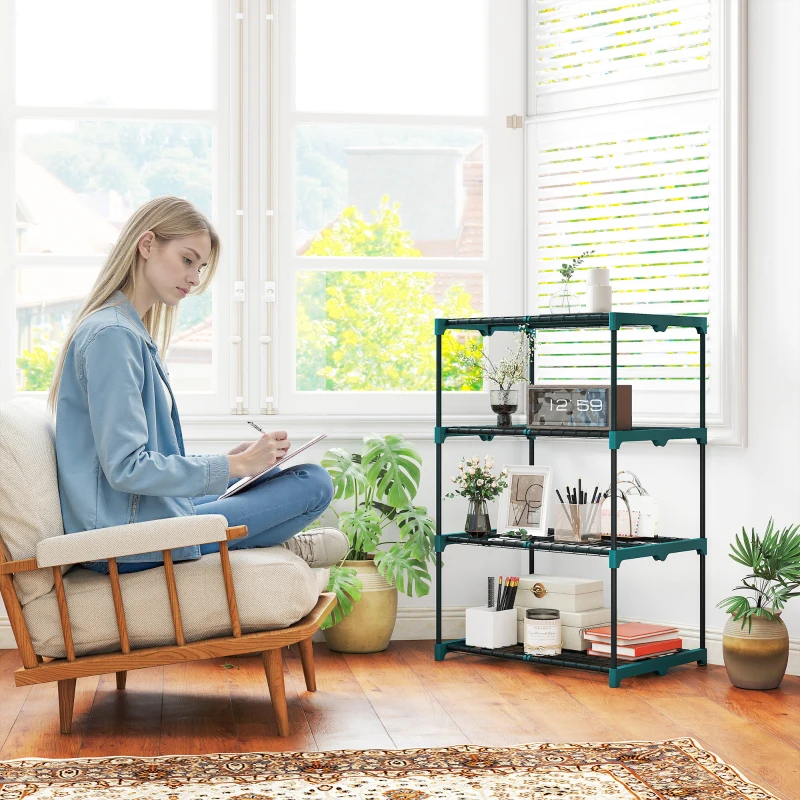 Outsunny Soporte para Plantas de 4 Niveles Estantería para Plantas de Acero Estantes de Rejilla 67x49x105 cm Verde Oscuro