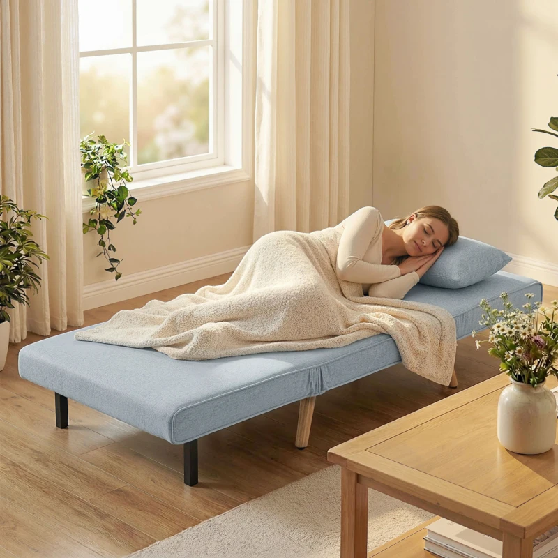 HOMCOM 3-in-1 Klappsessel Schlafsessel 1-Sitzer Rückenlehne 5 Positionen Stoff mit Kissen, grau