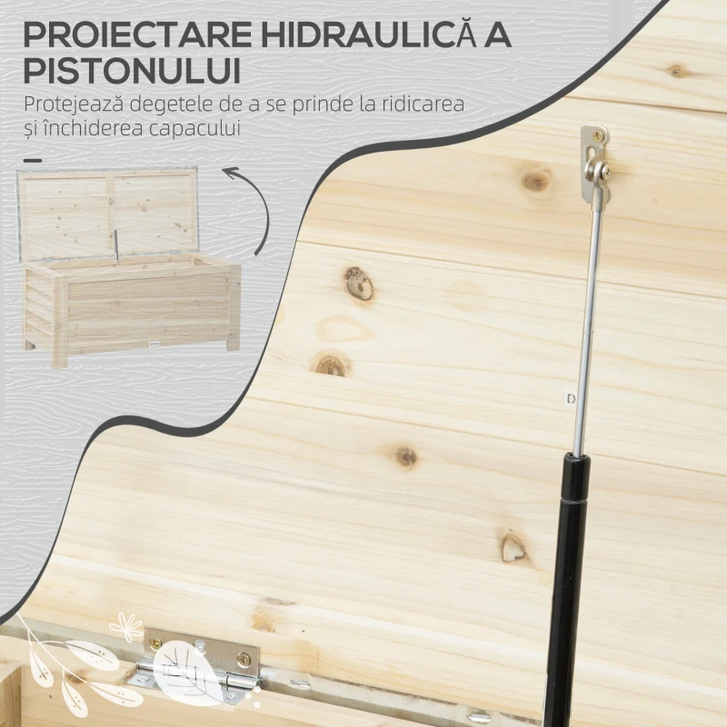 Outsunny Ladă de Exterior de 155L din Lemn cu Capac din Metal și 2 Amortizoare, 110x50x50 cm, culoare Lemn