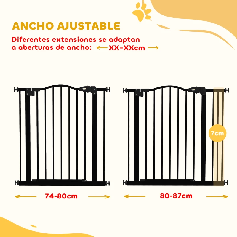 PawHut Barrera para Perros con Ancho Ajustable 74-87 cm Barrera de Seguridad para Perros con 1 Extensión Negro
