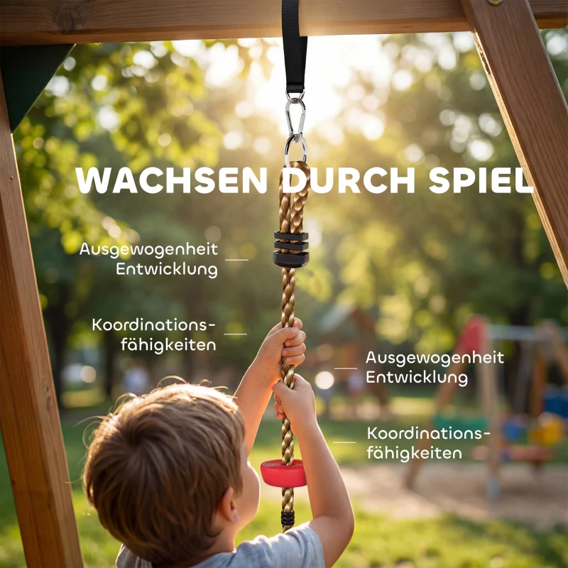 AIYAPLAY Kletterseil Schaukel Baum Kinderschaukel mit Plattform Scheibenschaukel Sitz Outdoor Spielset für 3-8 Jahre Kinder Rot
