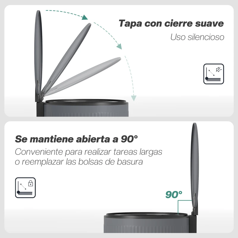 HOMCOM Cubo de Basura Cocina 30L con Pedal Tapa de Cierre Suave y Cubo Extraíble para Dormitorio Oficina Estudio Salón Gris