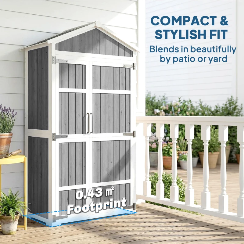 Outsunny Armario de Jardín Cobertizo Impermeable con Techo de Metal Doble Puerta para Herramientas de Jardinería 105x55x179cm Gris