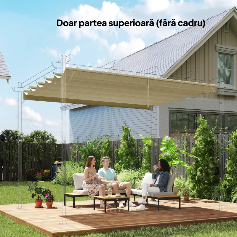 Outsunny Acoperiș de Înlocuire pentru Pergola Gazebo cu 10 Găuri de Drenaj, Husă Pergolă din Poliester Respirabil, 250x255 cm, pentru Pergola de Grădină 3x3m, Bej