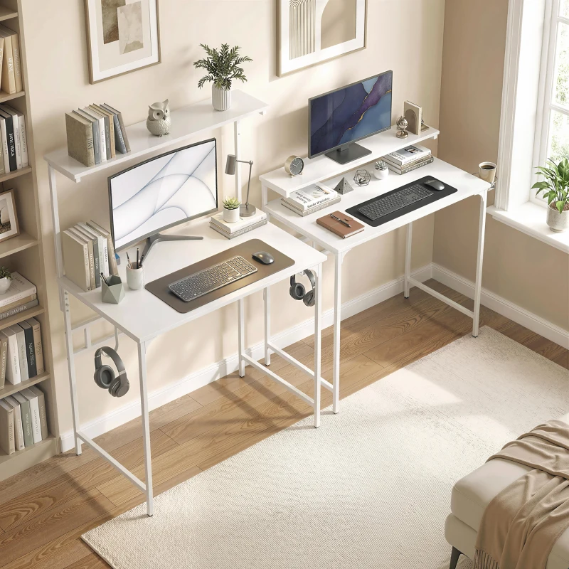 HOMCOM Computer Desk, 80cm Home Office Study Table with Hutch Shelf, Cup Holder, Headphone Hook, White