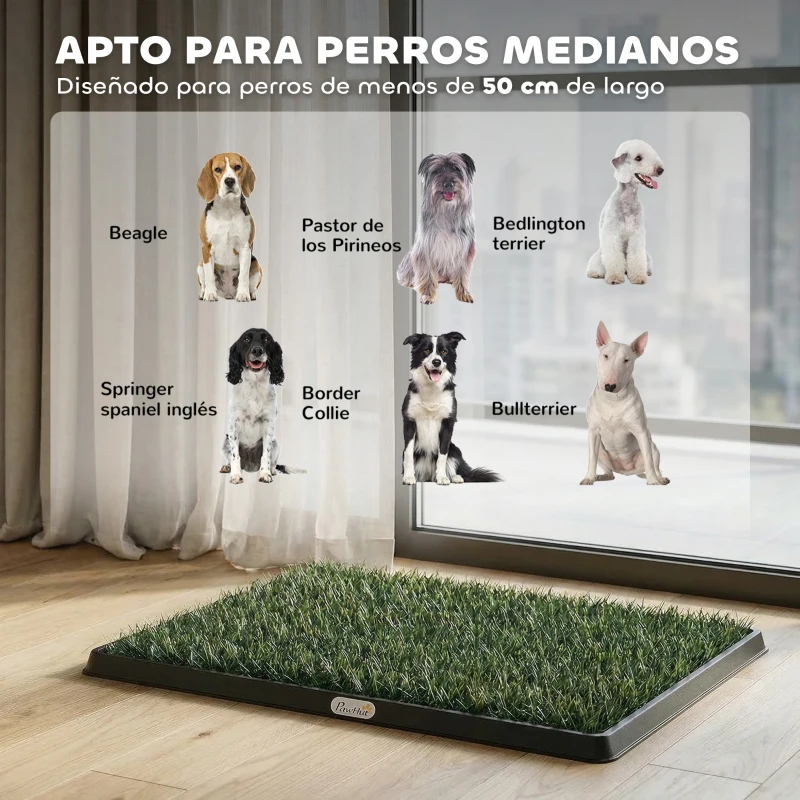 PawHut Inodoro para Perros con Césped Artificial 76x50,5 cm Bandeja Sanitaria para Perros para Entrenamiento con Drenaje Verde